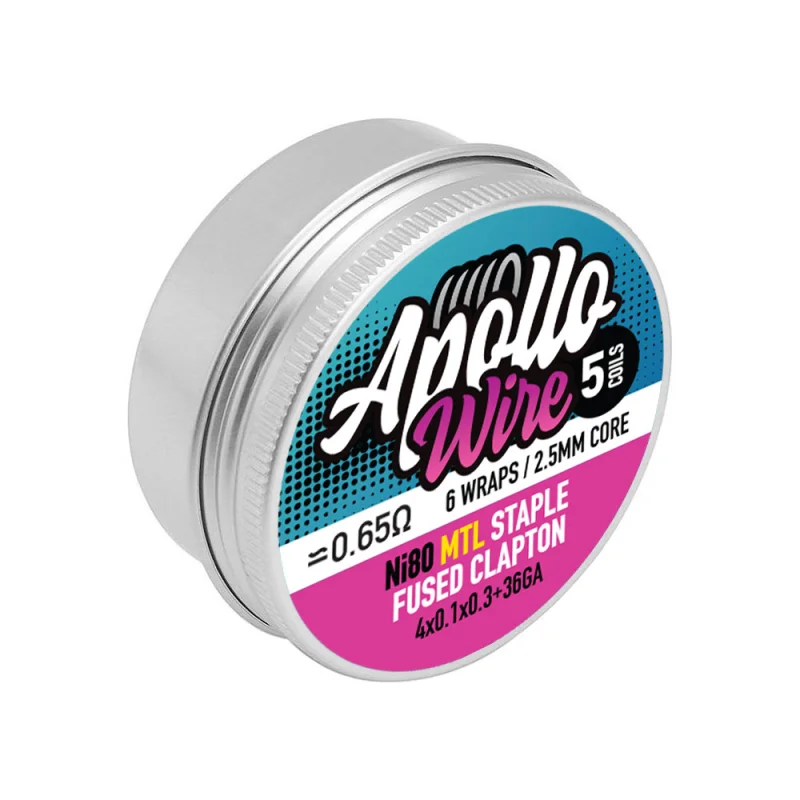 Apollo Ni80 MTL Staple Fused Clapton 4X0.1X0.3+38Ga / 0.65 Ohm / 5 Coils 5pcs