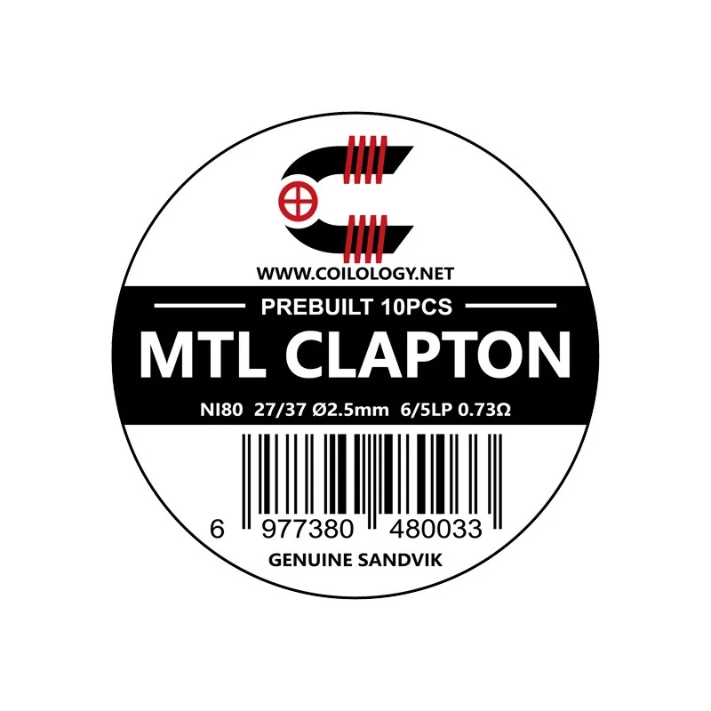 Coilology MTL Clapton Sandvik Ni80 27/37 2.5mm 6/5Lp 0.73 Ohm 10pcs