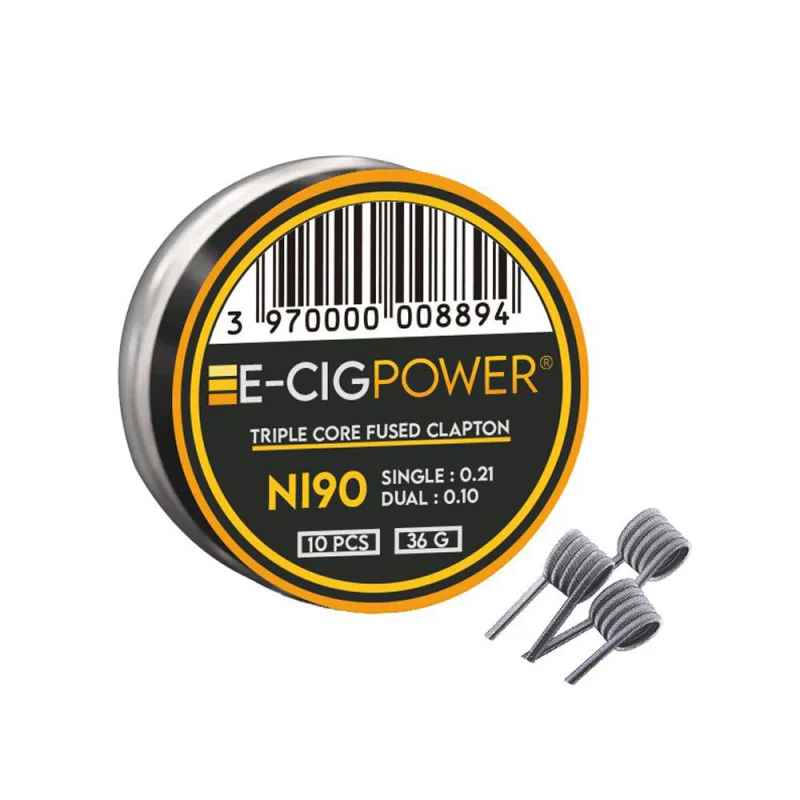 E-Cig Power Ni90 Triple Core Fused Clapton 10 Coils 10pcs