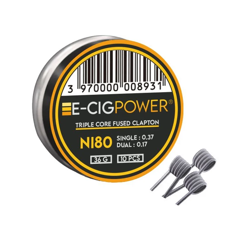 E-Cig Power Ni80 Triple Core Fused Clapton 10 Coils 10pcs